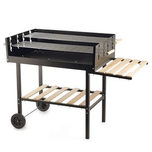 BestBQ Horno de Barbacoa Portátil de Acero de 118x56x92cm con Ruedas y Estantes de Madera para Cocinas, Combustible de Carbón, Color Negro - Product Image 1