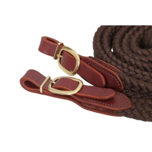 Rênes fendues en nylon de qualité supérieure avec cuir brut, rênes fendues tressées plates en coton d'équitation - Product Image 3