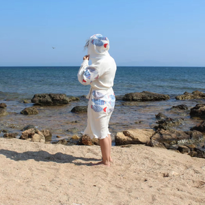 <b>Turkish</b> Muslin Fabric Bathrobe Suitable for Beach Home Hotel Sauna Use Printed Soft Quick Drying Hooded Washable - Product Image 1