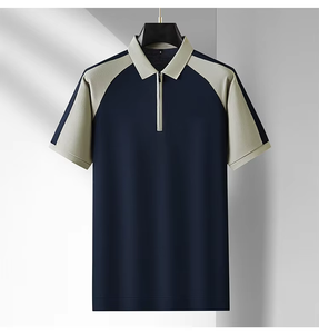 High Quality Solid Knitted Mens for <b>Shirts</b> Textured Cotton <b>Half</b> Quarter Zips Pullover Short Sleeve Quick Dry Golf Streetwear - Product Image 1