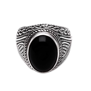 Bague Boho en argent sterling 925 unisexe bague ovale en onyx noir naturel faite à la main Punk cadeau d'anniversaire chrétien fêtes brillantes - Product Image 1