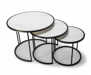 Juego de Mesa de Centro para Oficina en Casa, Colección Quality Global Aura, Tres Piezas, Diseño Moderno, Hierro, Mármol Blanco, Duradero, Ligero, para Interiores - Product Image 2