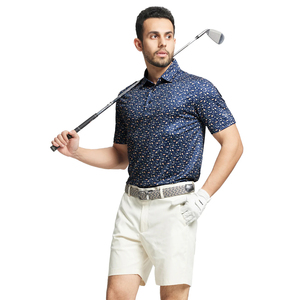 Nouveau polo pour homme en tissu tissé respirant, bleu foncé imprimé, à manches courtes, style décontracté chic, vente en gros - Product Image 6