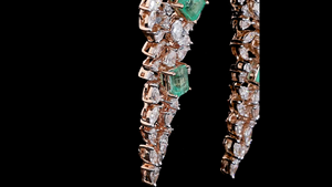 Boucles d'oreilles Statement en émeraudes et diamants de laboratoire taille marquise |   Bijoux fins de qualité supérieure Or massif 14 carats plaqué rhodium Certifié IGI - Product Image 3