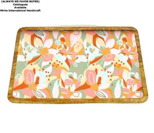 Bol de service en bois imprimé émail Plateau de service en bois imprimé floral Plateau en bois imprimé émaux Fabriqué en Inde - Product Image 4