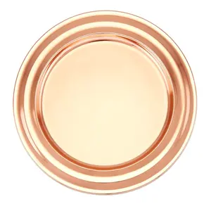 Assiettes de présentation en acier inoxydable d'aspect moderne plaqué cuivre pour mariage ensemble d'assiettes de vaisselle en gros - Product Image 1