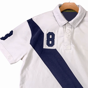 Polo blanco de estilo deportivo para hombre con rayas azules, manga corta, ropa deportiva, polos, Top para hombre - Product Image 3