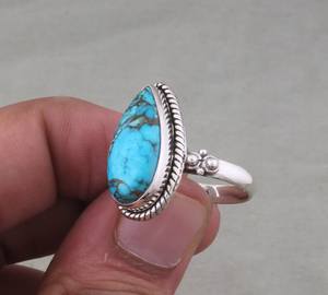 Sterling <b>Silver</b> Druzy Stone Pear <b>Ring</b> Handmade Designer Jewelry Unique Engagement Wedding Classic <b>Boho</b> Statement Band - Product Image 4