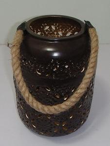 Lanterne décorative en fer forgé artisanale, porte-bougie résistant aux intempéries, lanterne de jardin extérieure avec poignée en corde tressée - Product Image 5