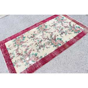 Tapis turc 3,6 x 6,7 pieds, tapis vintage à carreaux rouges en laine - Product Image 2