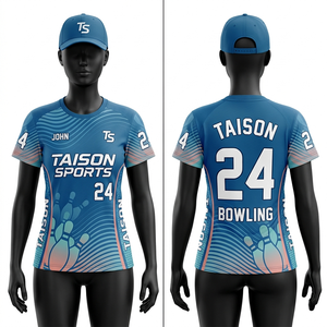 Women <b>bowling</b> Jersey Premium 180 GSM Polyester Interlock Dry Fit Blue Teal Gold Gradient Sublimation Custom Logo Embroidery - Product Image 3