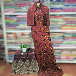 Vestido Tradicional de Terciopelo Jacquard Maqbal Dirac Color Borgoña de Última Moda y Elegancia Atemporal para Niñas, para Bodas, 100% Seda de Origen - Product Image 1