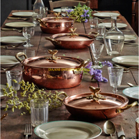 Casserole en cuivre martelé faite à la main avec poignée en acier inoxydable et bouton en forme d'oiseau, design moderne et luxueux, compatible four, ensemble d'ustensiles de cuisson