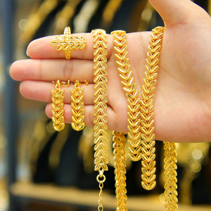 Luxury Dubai Wedding Jewelry <b>Set</b> Gold Plated Bridal Leaf Design Necklaces <b>Bracelet</b> <b>Earring</b> Ring for Women Vintage Jewelry - Product Image 5