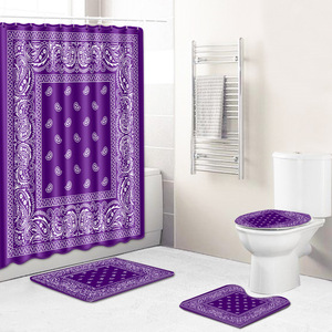 Psychedelic Print <b>Bathroom</b> Rug <b>Set</b> Shower Curtain Toilet Cover Bath <b>Mat</b> 4 Piece <b>Set</b> - Product Image 5