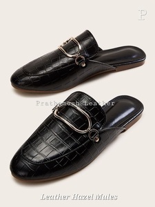 Hazel Leather Mules Comfortable Flat <b>Slides</b> for Summer Winter Spring-Soft and Slip-<b>On</b> Closure with Solid Pattern Durable style - Product Image 4