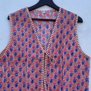 Chaleco acolchado de algodón con estampado Floral hecho a mano para mujer, transpirable, cómodo, frente abierto, cuello en V, tejido corto, ropa exterior elegante - Product Image 1