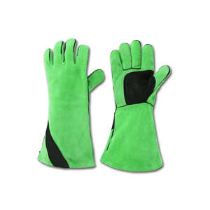 High Quality 7 oz 16INCH Breathable <b>Silicone</b>-free Powder-free Short Stripe Back Safety Cuff Patched Palm Cow Grain <b>Gloves</b> - Product Image 6