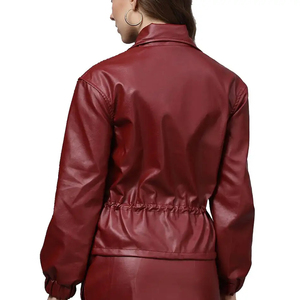 Chaqueta de cuero al por mayor para mujer, corta, con cremallera, acolchada de algodón, de invierno, de lujo, con forro de piel, tipo burbuja, con cierre de botones - Product Image 2