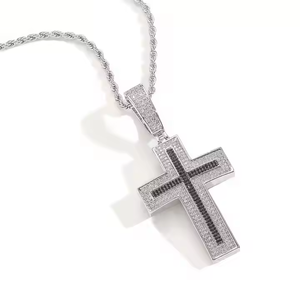 Colgante de diamante cultivado en laboratorio de corte redondo a medida 2,5 en forma de cruz en plata 925, joyería de moda elegante, colgante elegante para él - Product Image 6