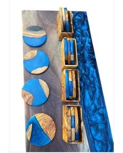 Ensemble de sous-verres en résine époxy de qualité RUSTIC avec effet océan Dessous de verre décoratifs carrés ronds en résine époxy par Craftsy Home - Product Image 6