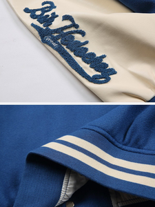 Chaqueta corta personalizada con bordado Letterman Varsity para hombres y mujeres chaqueta de lona de invierno con mangas de cuero genuino elegante de nuevo diseño - Product Image 3