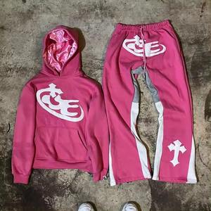 Capucha interior Satén Precio barato Trajes con cordón al por mayor Entrenamiento Jogging Sport Wear Hombres 2 piezas Sudadera con capucha y conjunto acampanado - Product Image 4