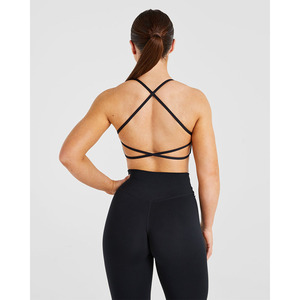Vente en gros de soutien-gorge de sport personnalisé noir à dos croisé flatteur décolleté en V à bretelles dos nouveau soutien-gorge de sport à impact élevé pour femmes adultes - Product Image 3