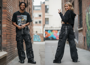 กางเกงยีนส์ขาสั้นสำหรับผู้ชายกางเกงทรงหลวมมีซิปและสายรัดแบบกอธิคอเนกประสงค์ - Product Image 3