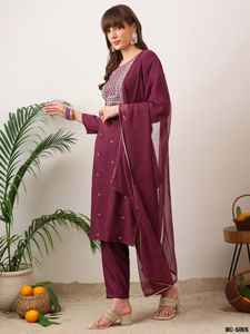 Indian Traditional Wear Salb Cotton Salwar Kameez <b>Suit</b> and Naznin Dupatta with Embroidery Work <b>Wedding</b> and Festival Wear <b>Dress</b> - Product Image 2