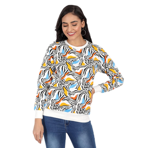 Sweats à capuche et sweat-shirt pour femmes à la mode axés sur l'exportation Premium élégant imprimé col rond Slim Fit sweat pour les femmes pas cher - Product Image 4