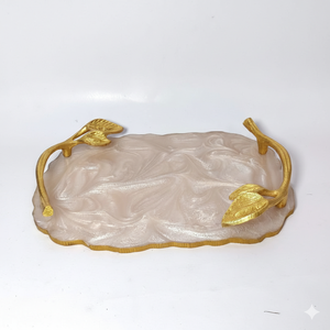 Luxurious Resin Art Serving <b>Tray</b> Metal Gold Handles For Homes Hotels & Event Stylish Silver Crystal Resin Platter For Tabledecor - Product Image 6
