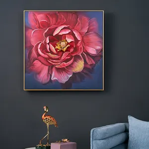 RORO 87x87x5.5CM Factory Wholesale Nordic Golden Abstract Art Flower Wall Enamel Craft Peony Living Room Decorative Painting