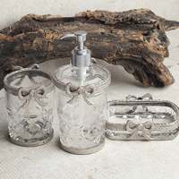 Ensemble de salle de bain trois pièces en laiton et verre Kraft World Antique Elegance - Style vintage intemporel, écologique, argent antique