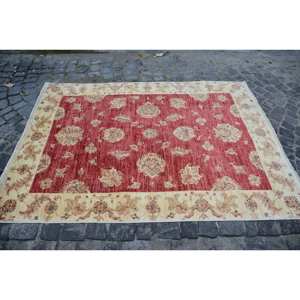 Alfombra turca Vintage área grande 5,4 X 7.3ft clásico rojo Beige patrón abstracto látex de lana para la habitación de los adolescentes pasillo espacio rectangular - Product Image 4