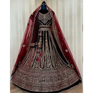 ผ้าหนา12 kali Flare สำหรับเจ้าสาว lehenga choli ยาว5เมตรผ้าเย็บปักด้วยมือแบบไม่พันมือทันสมัยสำหรับฤดูหนาว - Product Image 1