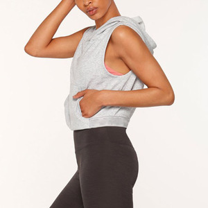 Personnaliser la mode respirant sans manches sweat à capuche femmes été entraînement Fitness blanc sans manches sweats à capuche haut court coton fait blanc - Product Image 5