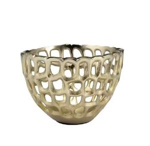 Bol décoratif de cuisine Panier de rangement en aluminium brut plaqué or Bol de présentation de fruits pour centre de table de mariage - Product Image 1