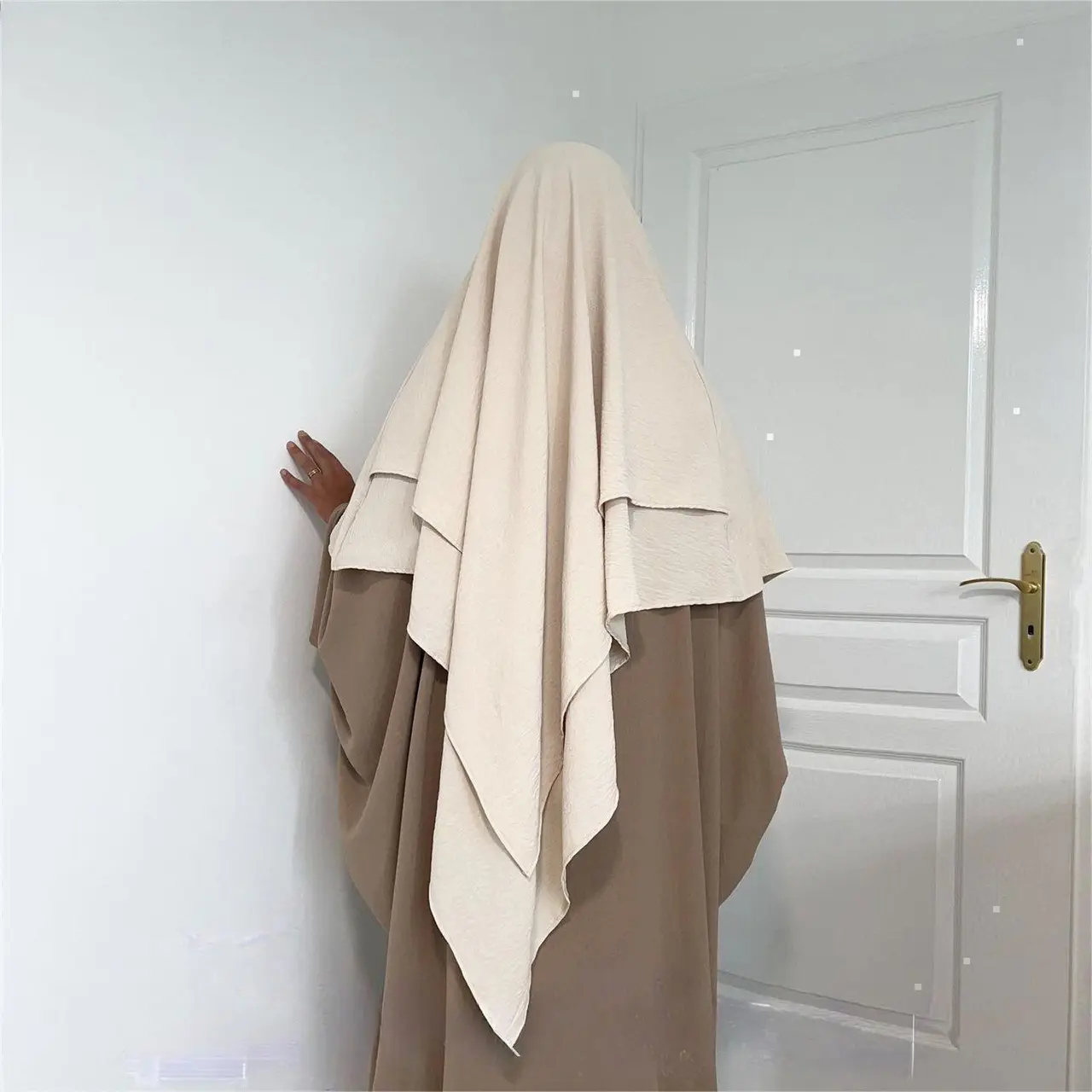 AM069 Muslim wanita 2 lapisan niqabs hijab kasual wanita Islam Moq rendah 1 panjang disesuaikan Logo Dubai Muslim wanita syal doa