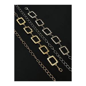 Cadena de cintura para mujer de 2 piezas cuadradas doradas con detalles plateados, cinturón de cintura, cinturón para vestido - Dorado de 2 piezas - Product Image 2