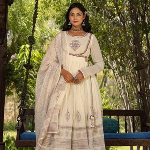 Traje Anarkali de última colección con bordado e impresión digital para trabajo, boda y fiesta, vestido tradicional - Product Image 1