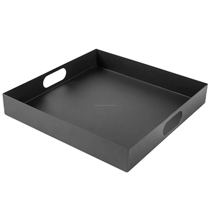 Bandeja de servicio rectangular moderna de cuero negro mate con asas para fiestas de mesa de comedor y decoración del hogar - Product Image 3