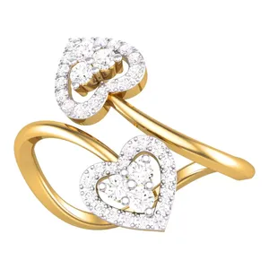 Anillo de Oro Sólido de 18K con Doble Corazón y Racimo de Diamantes de 0.32ct, Estilo Halo Bypass Wrap, Romántico, Certificado IGI, Anillo de Cóctel para Mujer - Product Image 5