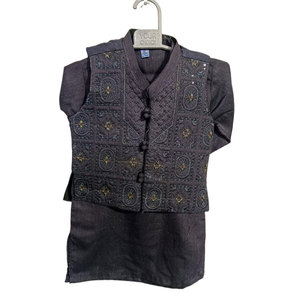 Conjunto de Kurta Pajama Étnico Tradicional para Niños con Chaleco para Bodas y Fiestas Festivas, 100% Algodón de Secado Rápido - Product Image 1