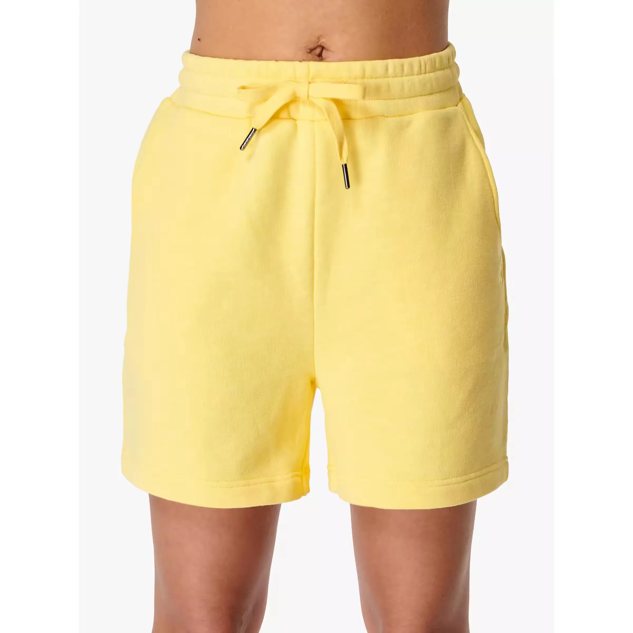 Whole Sale Solid Mustard Yellow Running Wear Cotton Summer Custom Logo Women Shorts With Drawstring