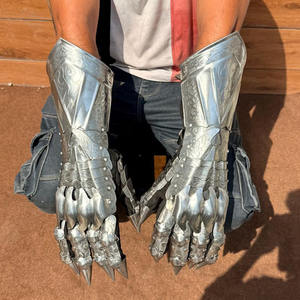 Medieval Fantasy Knight Gothic Etching <b>Silver</b>-Plated Polished <b>Gloves</b> Set Pair of Metal Craft Gauntlet <b>Gloves</b> - Product Image 6
