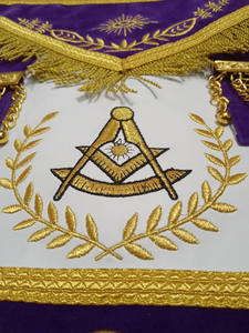 Delantal Masónico Vintage de Alta Calidad al por Mayor, Ecológico, para Oficiales de Logia, Diseño Rectangular Bordado con Hilo Dorado - Product Image 2