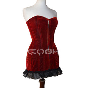 KORSET | High Quality Fashion Event Wear Red Velvet Corset Dress Lace Zipper Straight Silhouette Simple Design Natural Waistline - Product Image 3