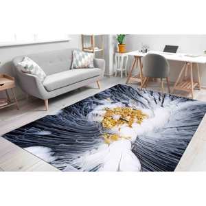 Tapis abstrait doré et blanc à motif floral : Décoration moderne pour la maison, tapis imprimé, tapis à poils doux - Product Image 2