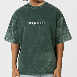 T-shirts à manches courtes surdimensionnés en coton épais de style hip-hop vintage délavé à l'acide, fabriqués sur mesure par OEM/ODM pour hommes - Product Image 1